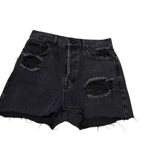 PacSun Womens Ultra High Rise Slim Distressed Denim Shorts Black 27 Button Fly